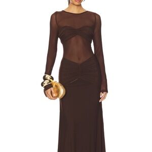 Runaway the Label Brown Mesh Long Sleeve Dress